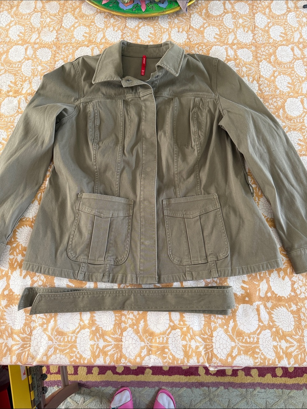 Spanx 1X Olive Green Women's Utility safari Jacket belt worn once snap front